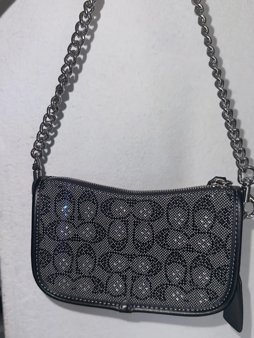 Coach Black Crystal Swinger Signature Chain Shoulder Bag